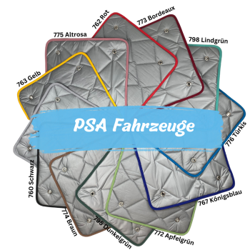 Thermomatten Premium Spacetourer/Campster/Vanster/Traveller/Crosscamp/ProAce Verso/Zafira Life Komplettset -  zum Konfigurieren - mit farbigem Einfassband